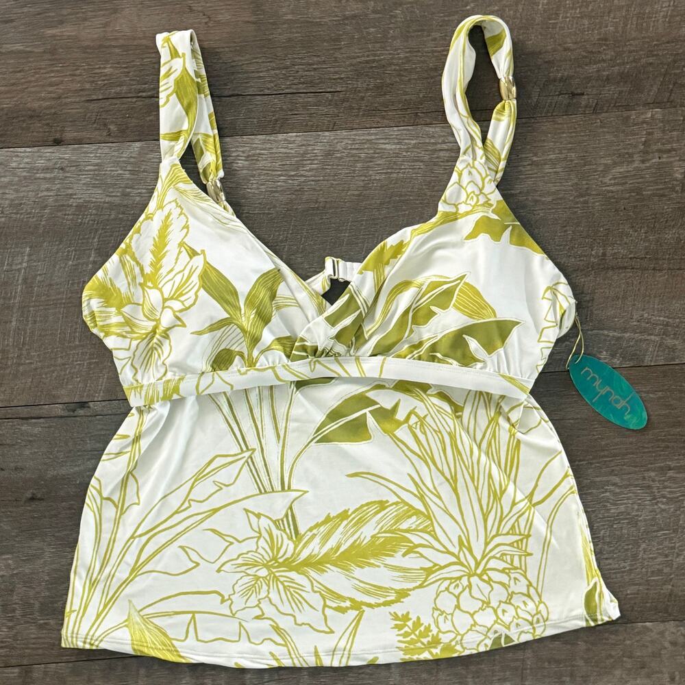 New Mynah Pineapple Tropical Floral Green Tankini Top Large
